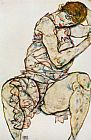 Seated Woman with Her Left Hand in Her Hair by Egon Schiele
